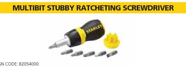 MULTIBIT STUBBY RATCHETING SCREWDRIVER