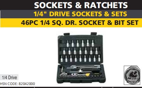 46PC 1/4 SQ. DR. SOCKET & BIT SET
